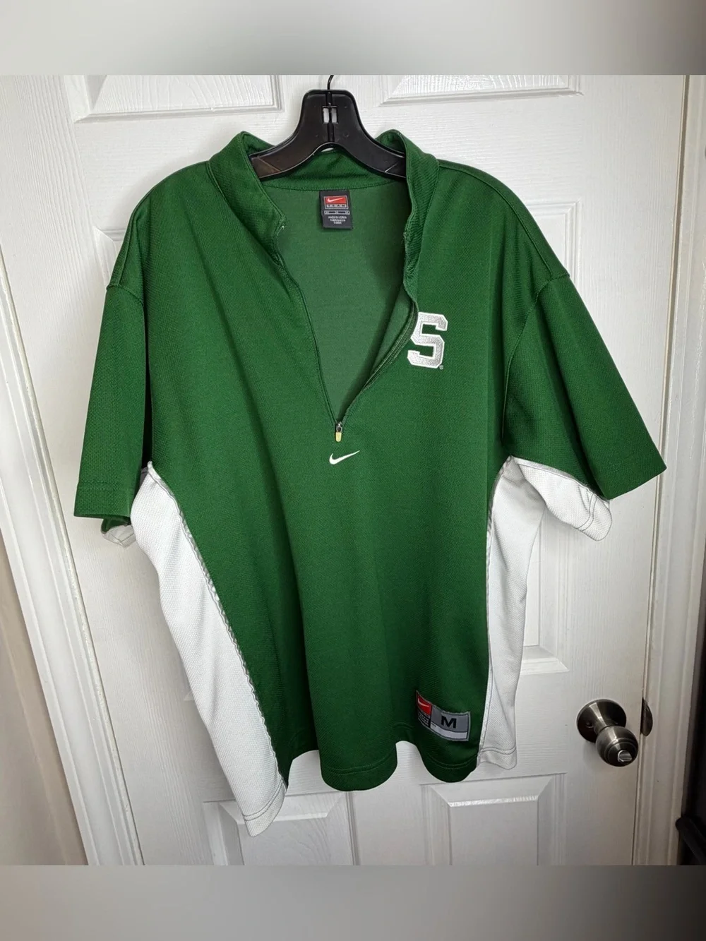 Vtg Nike Team Men’s Medium 1/4 Zip Short Sleeve Shirt Green White MSU State M 90